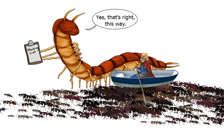 The ants were able to take the boat away after the centipede let them through.